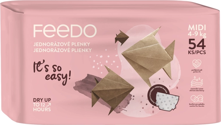 Einweg-Babywindeln FEEDO Midi 3 (4–9 kg), 54 Stk.