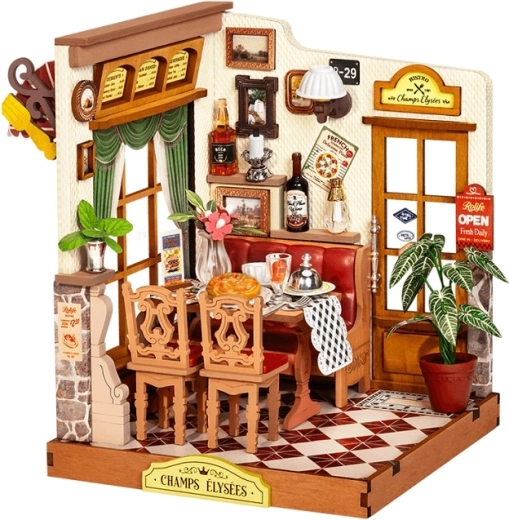 RoboTime 3D-Holzminiatur eines Bistro-Häuschens auf den Champs-Élysées