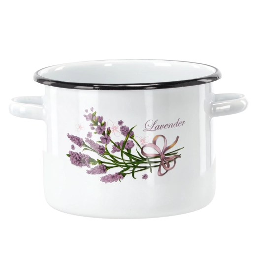 Emaillierter Topf 4,5 l (20 cm), weiß mit Lavendelmotiv