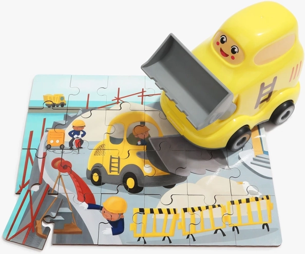 TOP BRIGHT Holzpuzzle mit Spielzeug – Bulldozer, 24 Teile