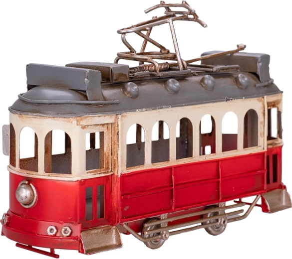 Metallmodell einer roten Straßenbahn 16,5 cm – Retro-Dekoration mit Sammlerdetails