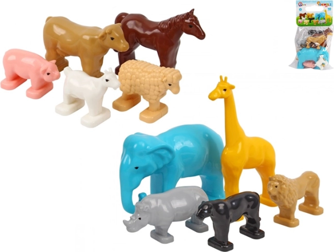 Set aus 10 Kunststoff-Tierfiguren im Beutel