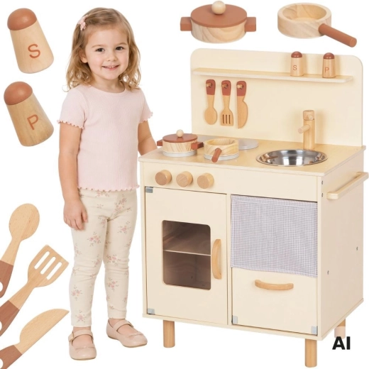 Hölzerne Kinderküche beige mit Zubehör TOOKY TOY
