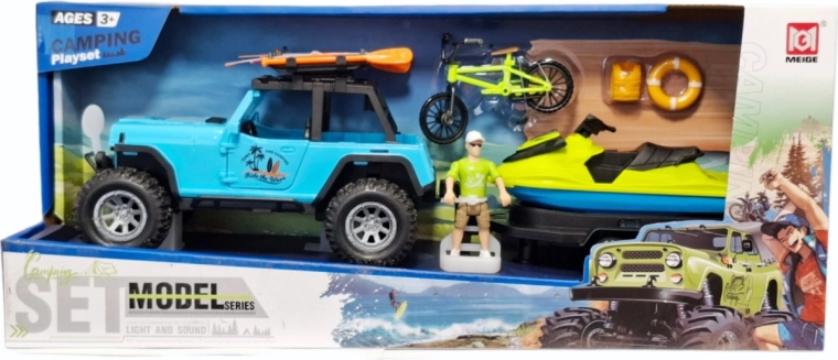 Camping-Spielset mit Geländewagen, Anhänger und Jetski