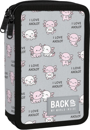Zweistöckiges Schulmäppchen mit Ausstattung BackUP Axolot Love