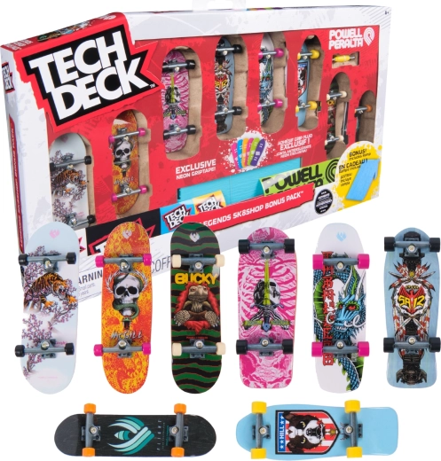 Tech Deck Legends Sk8shop Bonus Pack – Set mit 8 Fingerboards und Neon-Rampe