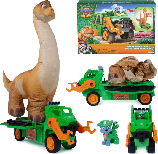 Spin Master Paw Patrol und Dinosaurier – Megasaurus-Dino-Fahrzeug mit aufblasbarem Dinosaurier und Rocky-Figur
