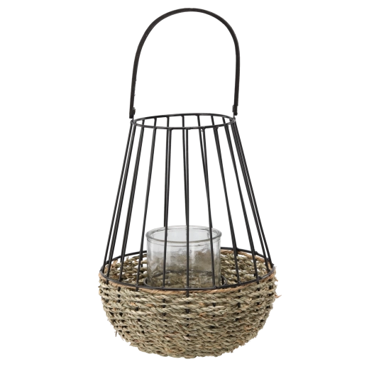 Metalllaterne schwarz-braun mit Glaseinsatz 30 × 47 cm