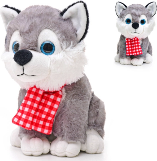 Plüschhund Husky mit Schal mit Sound 22 cm - 1 Stück
