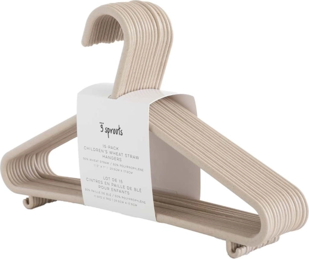 3 Sprouts Kinderkleiderbügel aus Weizenstroh, beige – 15 Stück