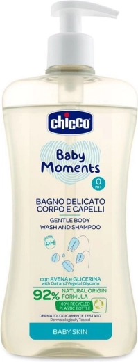 Chicco sanftes Shampoo für Haare und Körper Baby Moments 92 % natürliche Inhaltsstoffe 500 ml