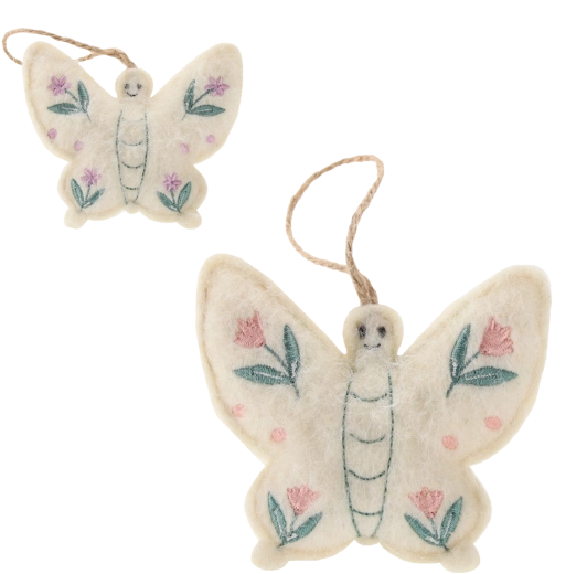 Hängende Osterdeko Schmetterling aus Filz mit Blumenstickerei, Set 12 Stk.