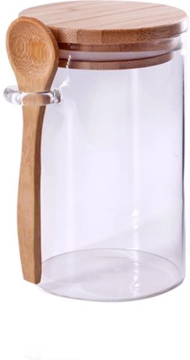 Glasdose mit Bambusdeckel und Löffel 500 ml