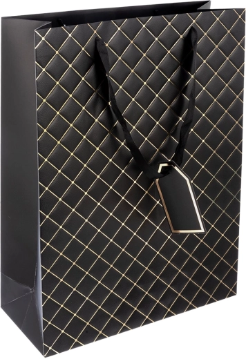 Geschenk-Papiertüte Quilt Schwarz 31 × 12 × 42 cm