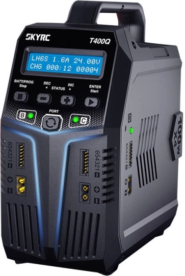 Vierkanalige intelligente Ladegerät SKYRC T400Q 4×100 W