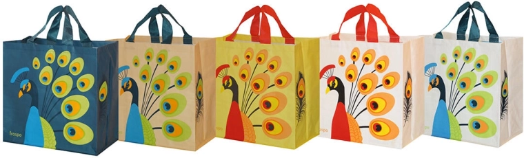 Einkaufstasche Pfau 35 × 35 × 20 cm, laminierter Polypropylen, Farbmix