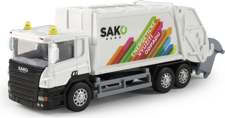 Metall-Müllwagen SAKO mit Rückzugantrieb und Mülltonne