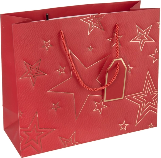 Geschenkpapiertasche mit Sternmotiv, rot, 31 × 12 × 26 cm