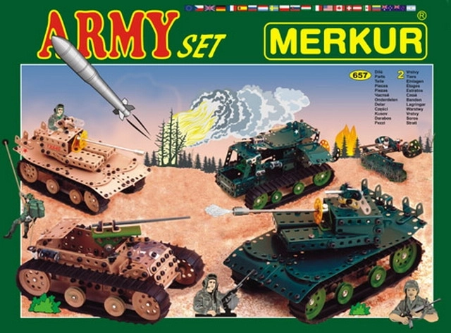 Baukasten Merkur Army Set 674 Stk., zweilagige Schachtel 36 × 27 × 5,5 cm