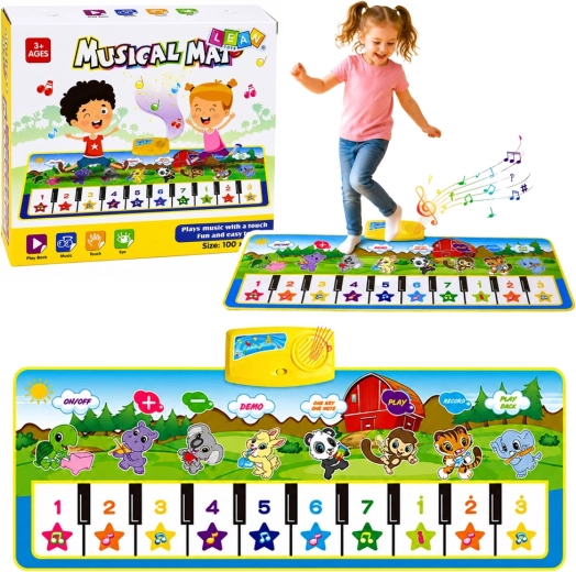 Musikalische Lern-Piano-Spielmatte mit Tieren 100 × 36 cm