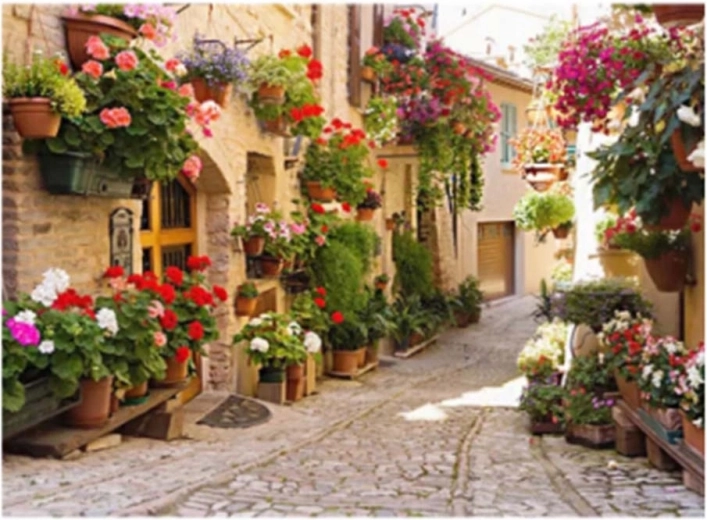Norimpex Diamantmalerei Italienische Straße mit Blumen 30 × 40 cm