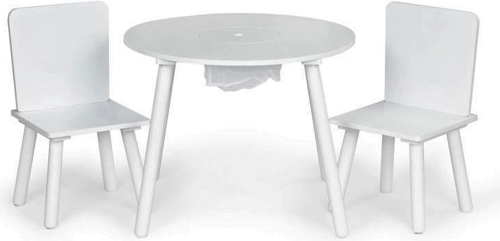 Weißer Kindertisch mit zwei Stühlchen ECOTOYS mit Spielzeugnetz