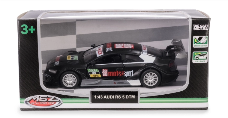 Modellauto AUDI RS 5 DTM 1:43 schwarz, Metall mit öffnenden Türen und Pull-back