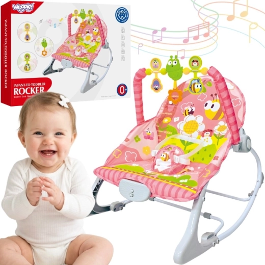 Woopie Baby rosa vibrierende Babywippe mit Spielbügel