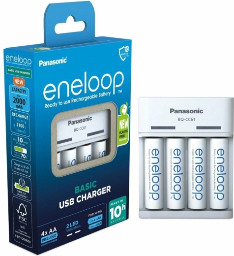 Panasonic Eneloop EKO USB-Ladegerät BQ-CC61 + AA-Akkus 2000 mAh (4 Stk.)