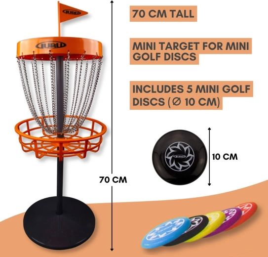 Guru Mini-Discgolf-Set – Gartenspiel mit Korb und 5 Scheiben