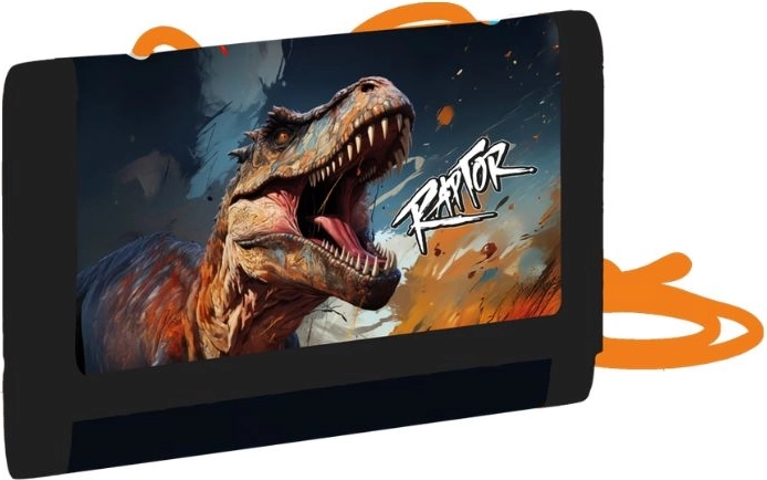 Kinder-Textilgeldbörse Dino mit Kordel und Klettverschluss