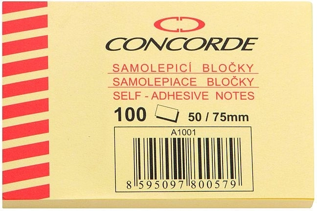 Haftnotizblock CONCORDE 50 × 75 mm, gelb, 100 Blatt