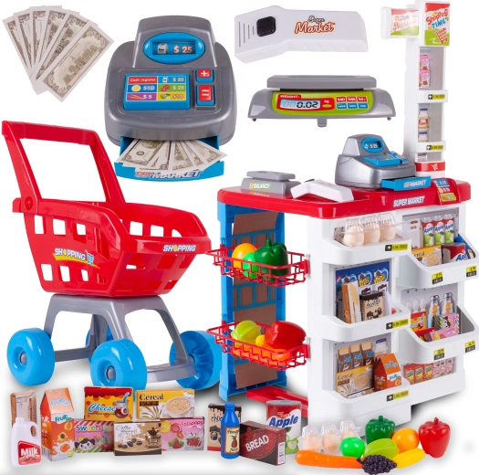 Supermarkt mit Kasse und Einkaufswagen