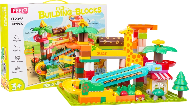 Bauset Safari-Murmelbahn mit Klavier (109 Teile)