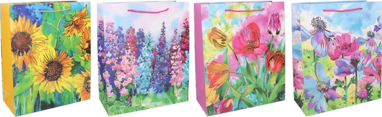 Geschenkpapiertüte M 26 × 32 × 10 cm – Blumenmotive