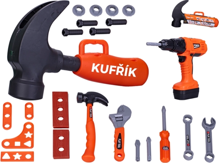 Kinder-Werkzeugset mit Akkubohrer im hammerförmigen Koffer