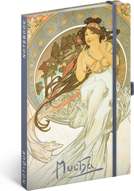 Notizbuch NOTIQUE Alfons Mucha – Musik, liniert, 13 × 21 cm