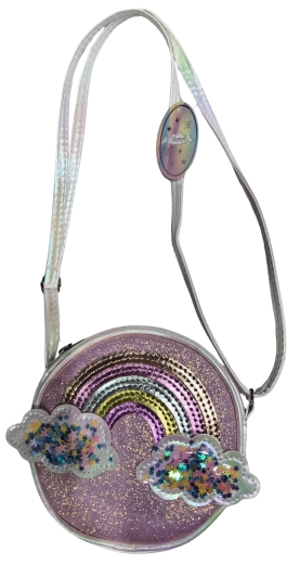 Kinderhandtasche Pink mit Regenbogen und glitzernden Wölkchen