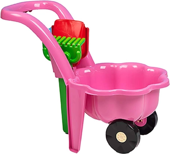 Kinder-Gartenkarre mit Schaufel und Harke Bayo Gänseblümchen rosa