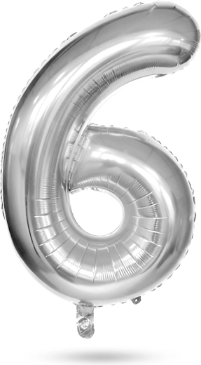 Geburtstags-Folienballon Zahl 6, silber, 40 Zoll