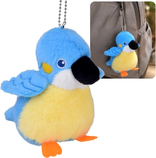 Plüschvögelchen Felek blau mit Quietscher und Kettchen 13 cm - 1 Stück