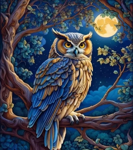 Diamantmalerei – Eule bei Vollmond 30 × 40 cm