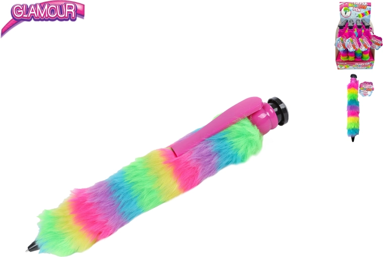 Glamour Jumbo-Kugelschreiber mit flauschiger, regenbogenfarbener Oberfläche