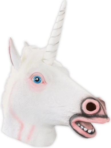 Weiße Latex-Vollmaske Einhorn für Erwachsene