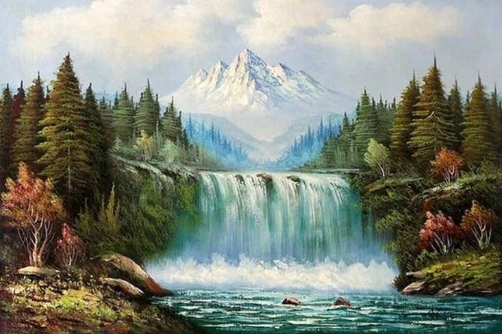 NORIMPEX Malen nach Zahlen Landschaft mit Wasserfall und Berg 40 × 50 cm