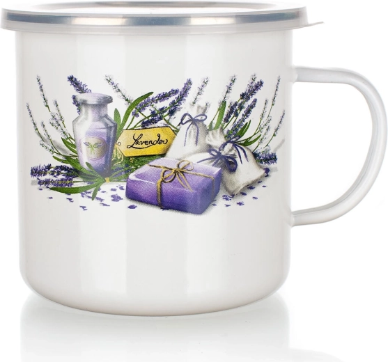 Emaillebecher mit Deckel Lavender 0,7 l