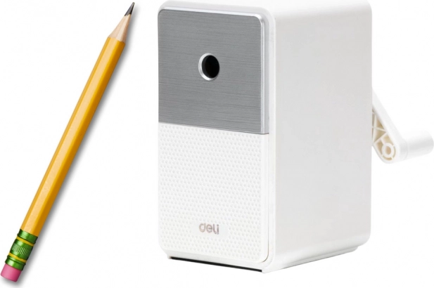 Manueller Anspitzer mit Behälter und einstellbarer Klinge, weiß