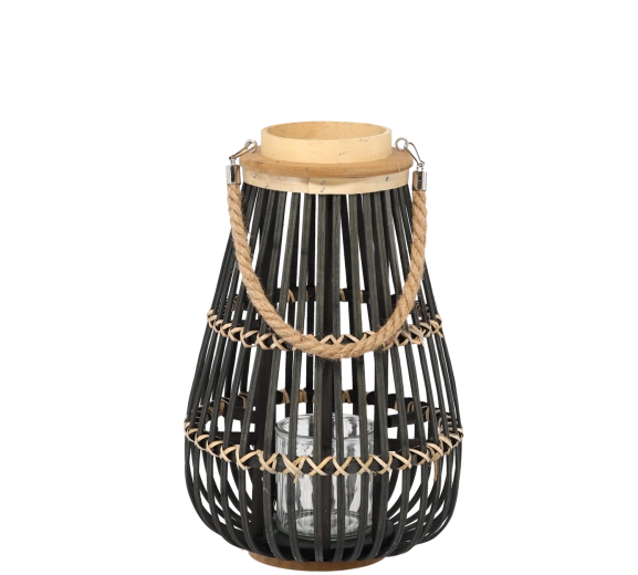 Holzlaterne 25 × 40 cm mit Glaseinsatz – schwarz