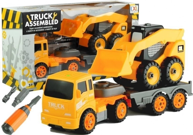 Zwei Baufahrzeuge mit Werkzeugen zum Schrauben