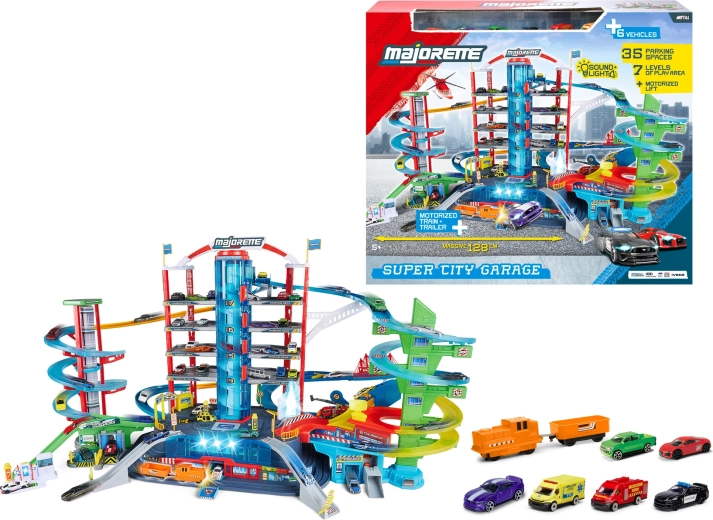 Majorette Super City Garage siebenstöckige Garage mit 6 Autos und Zug
